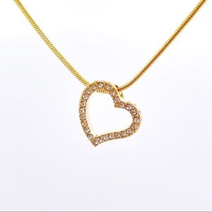 Open Heart Pendant Necklace on Snake Chain - Swarovski Crystal Embellished
